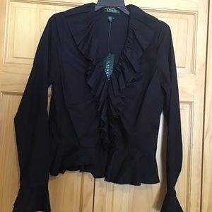 Ralph Lauren size 8 black ruffled blouse